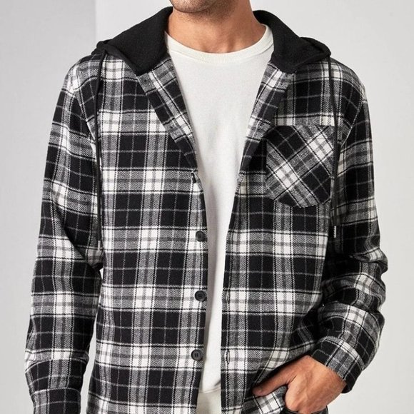 . Other - Black And White Mens Hooded Overcoat
